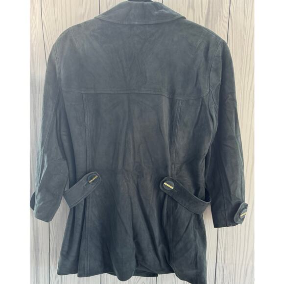 Tory Burch Leather/Suede Jacket Gray Blue Leather Button Up Jacket Size 14 r1 - Picture 2 of 10